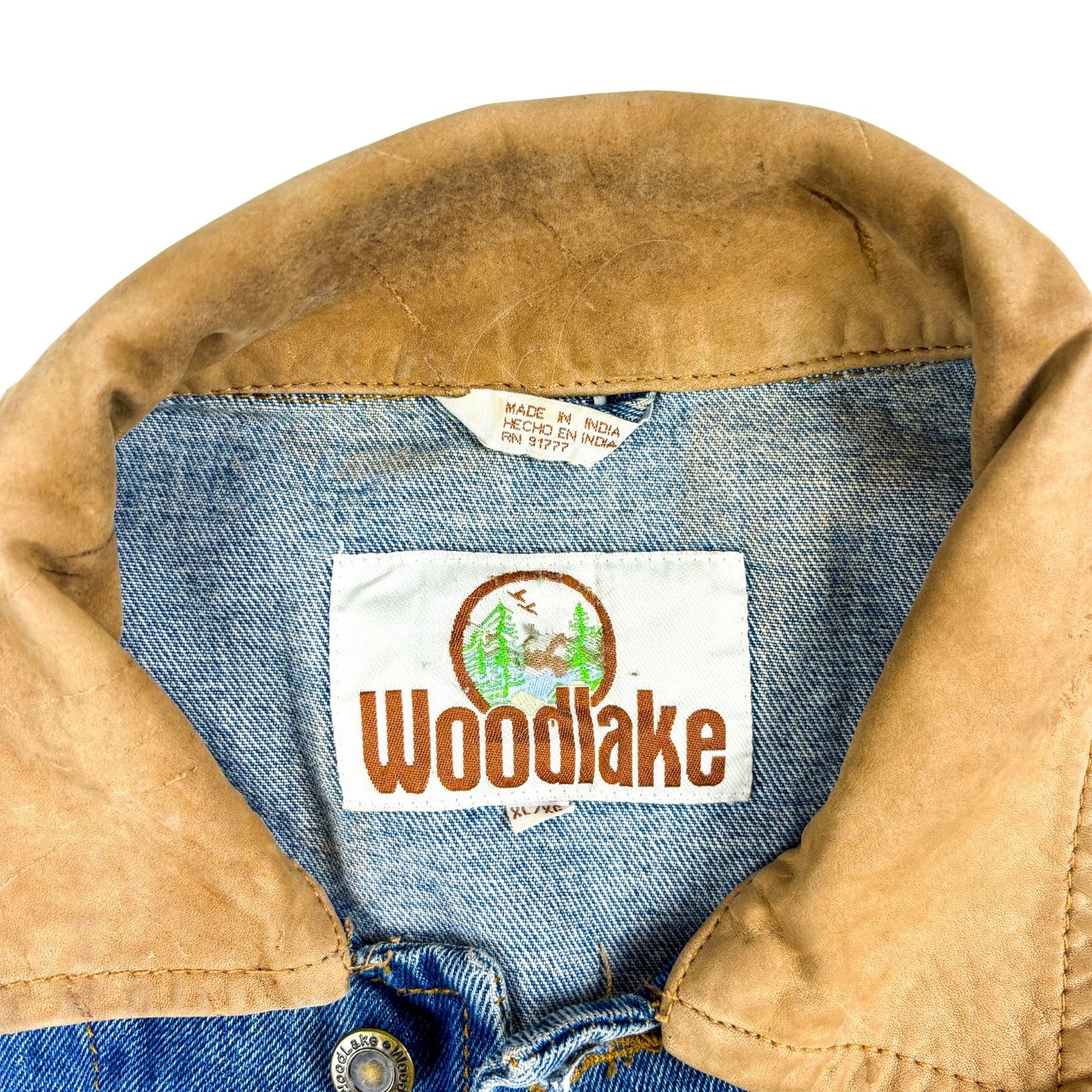 90s Denim Trucker Jacket Leather Collar XL