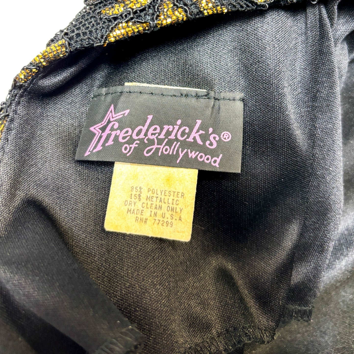 90s Frederick's of Hollywood Black Gold Floral Lace Bodycon Cocktail Dress XS/Small