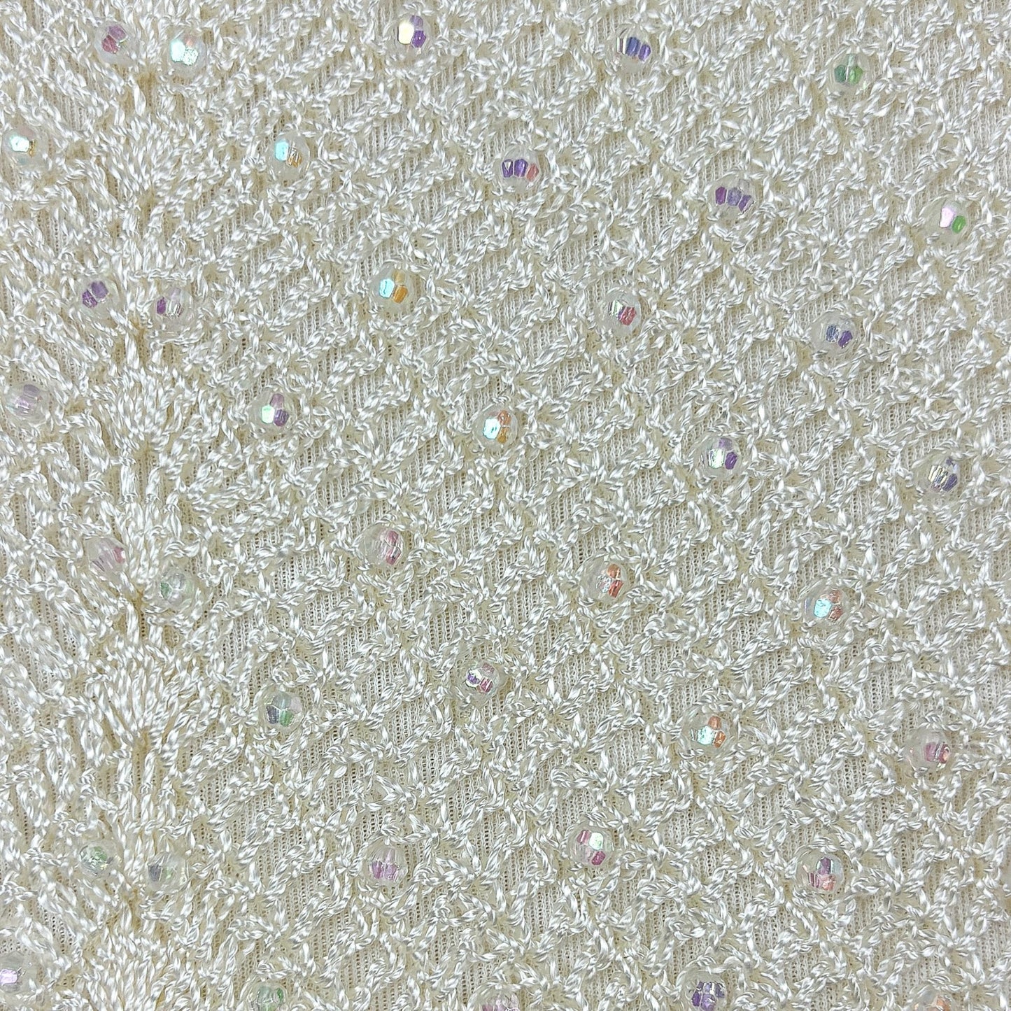 Y2k Ivory Crochet Beaded Short Sleeve Top Medium