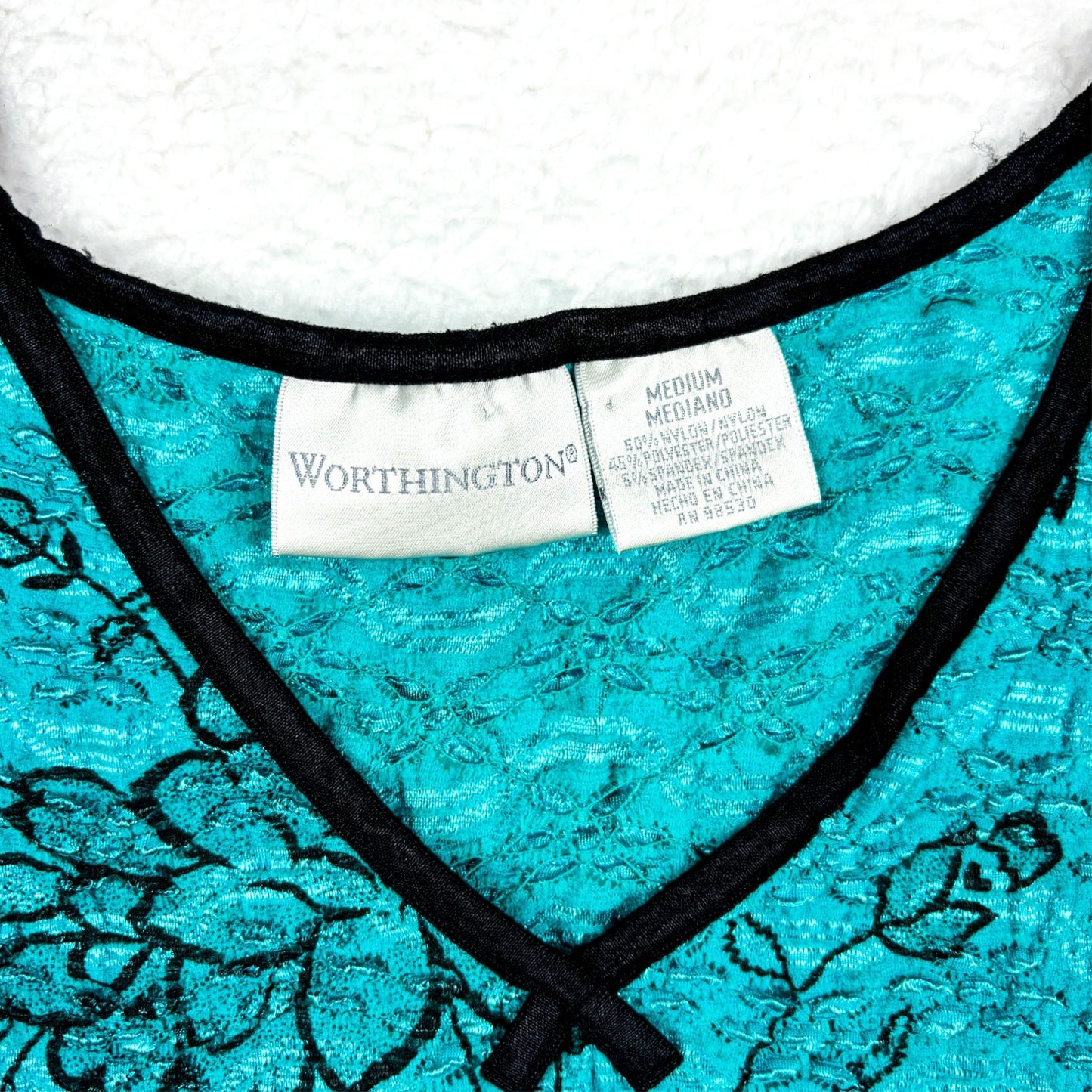 Y2k Turquoise Floral Textured Top M