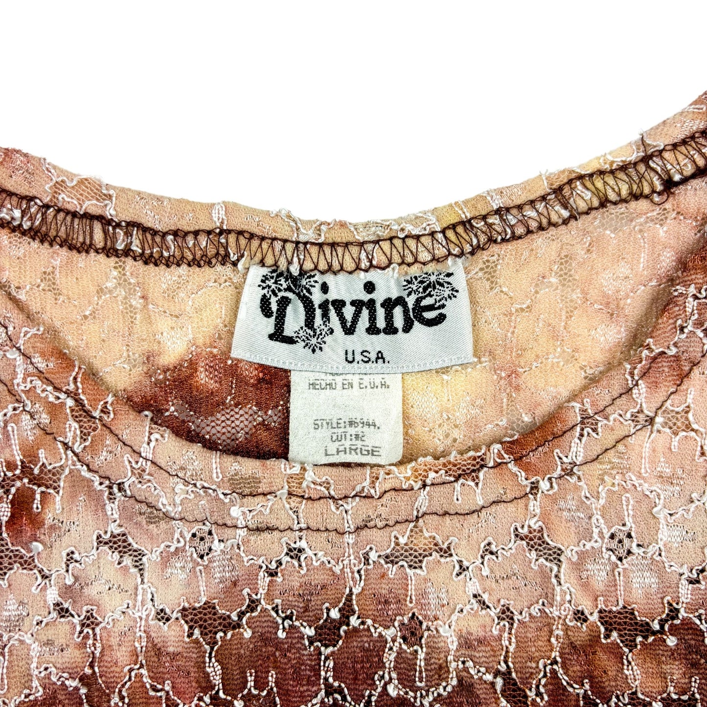90s Brown Tie Dye Lace Crop Baby Tee