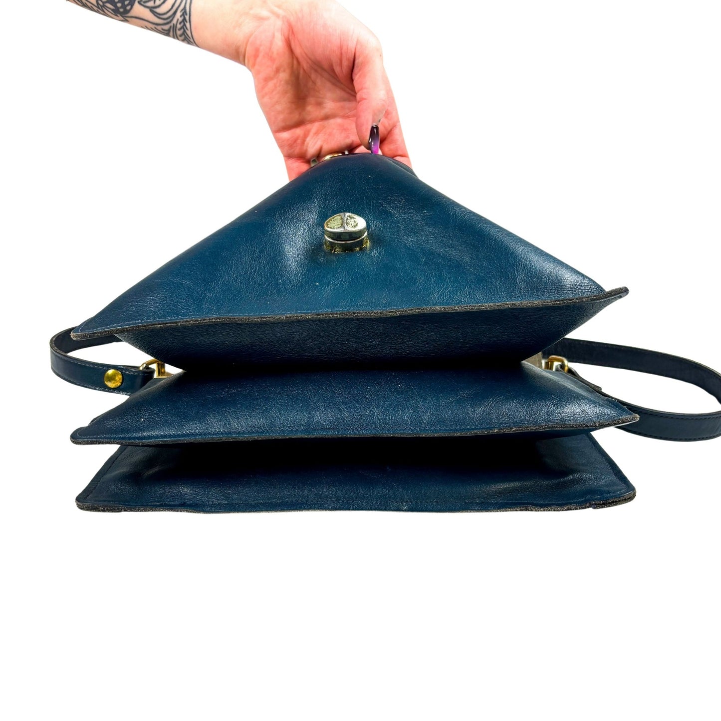 70s Navy Blue Leather Accordion Purse