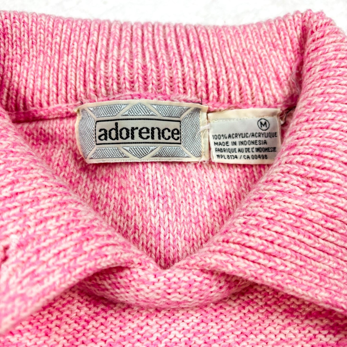 80s Pink Knit Collar Sweater M/L