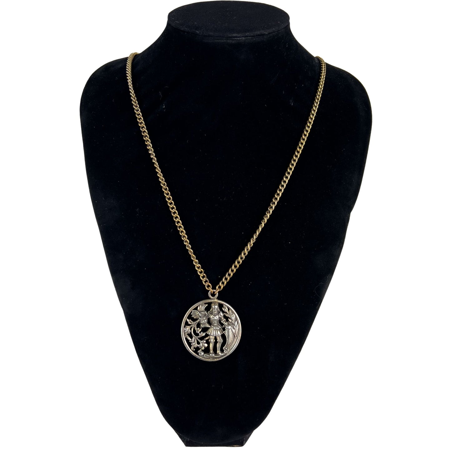 1970s Knight Medallion Necklace Signed Agnew