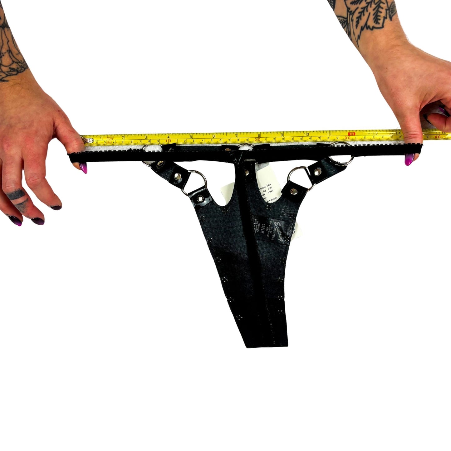 90s Black Vinyl Studded Thong High Rise- Deadstock by Ecstasy Couture XTC