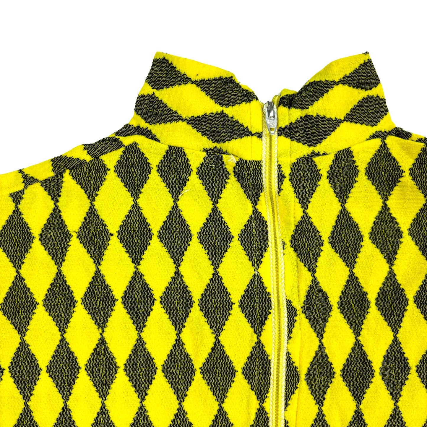 1970s Yellow Black Harlequin Long Sleeve Bodysuit Small