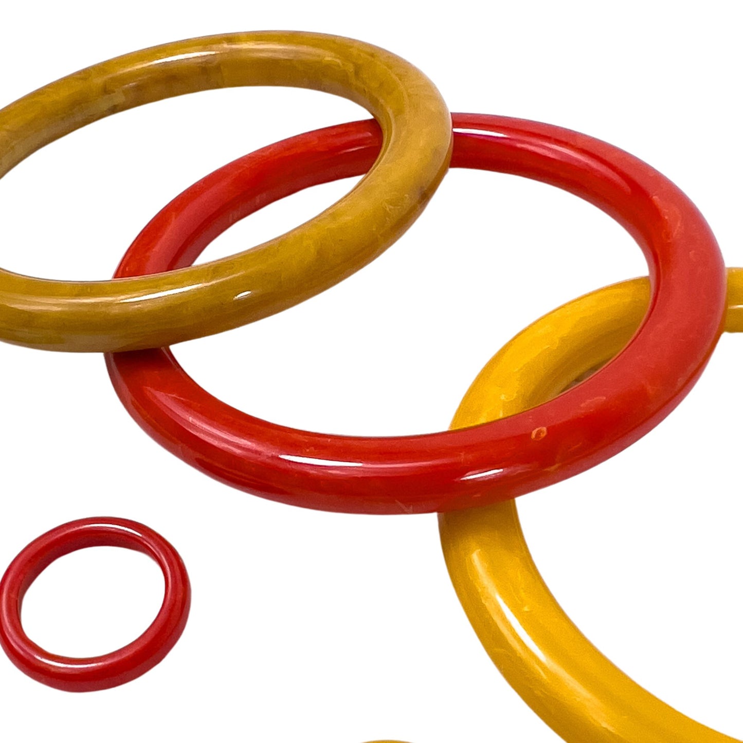 70s Bakelite Bangles + Rings Set Yellow Red Mustard