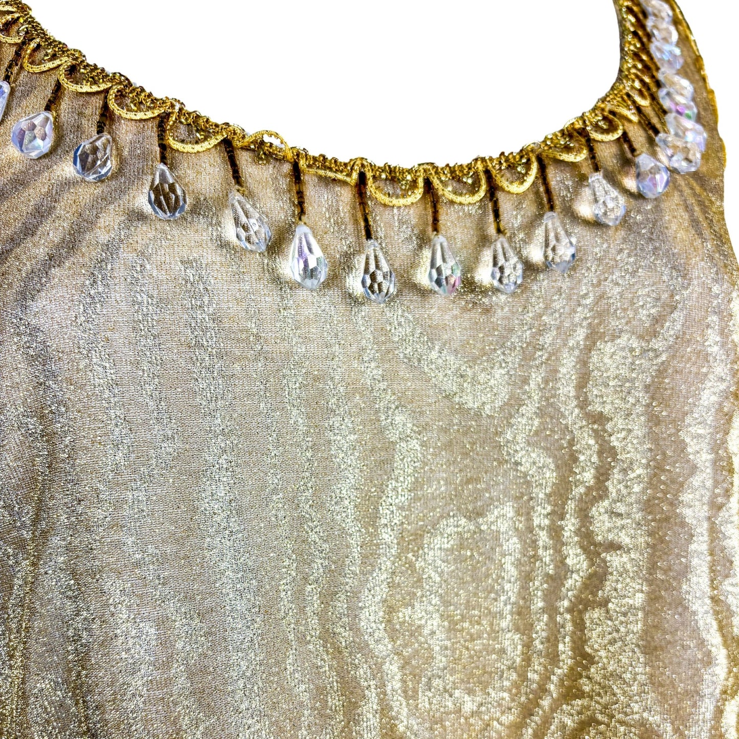 60s does 1920s Gold Moire Drop Waist Dress with Crystal Trim M/L