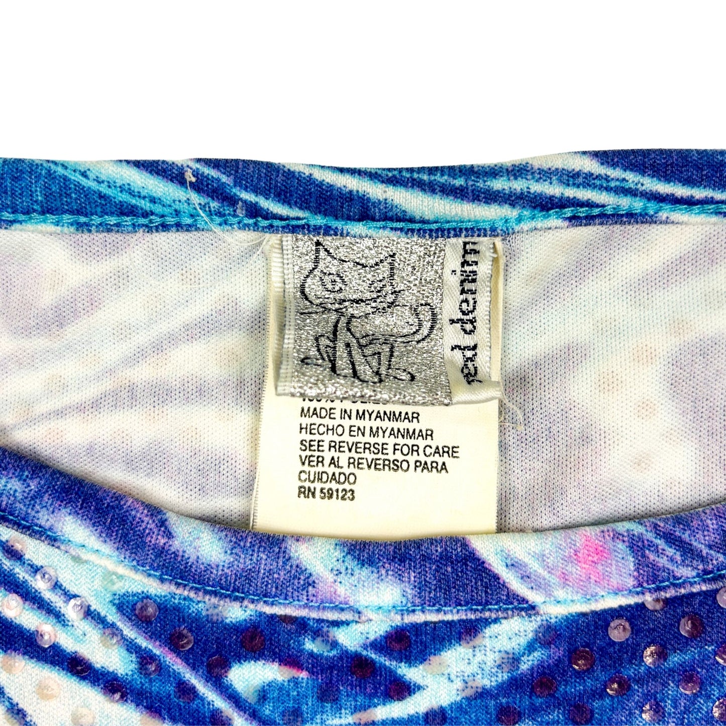 Y2k Blue Holographic Op-Art Long Sleeve Crop Top