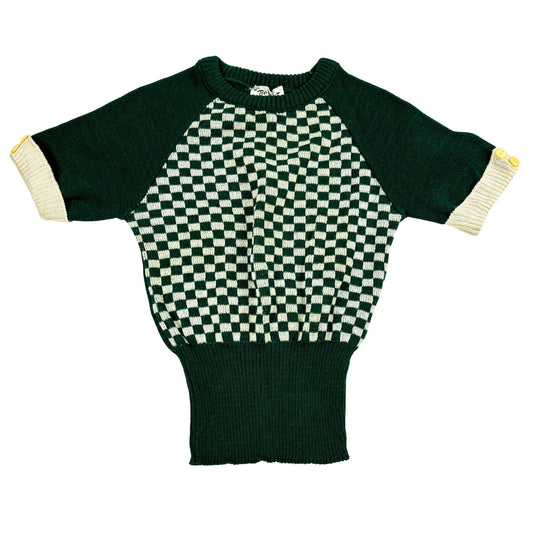 1970s Green Checkered Short Sleeve Sweater