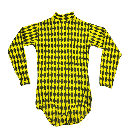 1970s Yellow Black Harlequin Long Sleeve Bodysuit Small