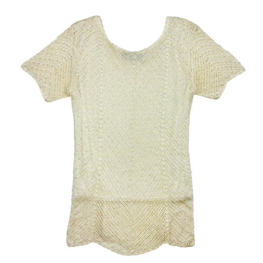 Y2k Ivory Crochet Beaded Short Sleeve Top Medium