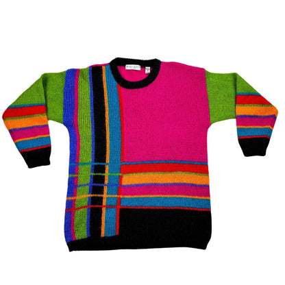 80s Bright Colorblock Mohair Sweater Oversized M/L by Valerie Stevens