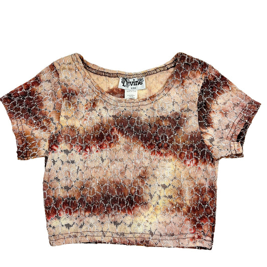 90s Brown Tie Dye Lace Crop Baby Tee