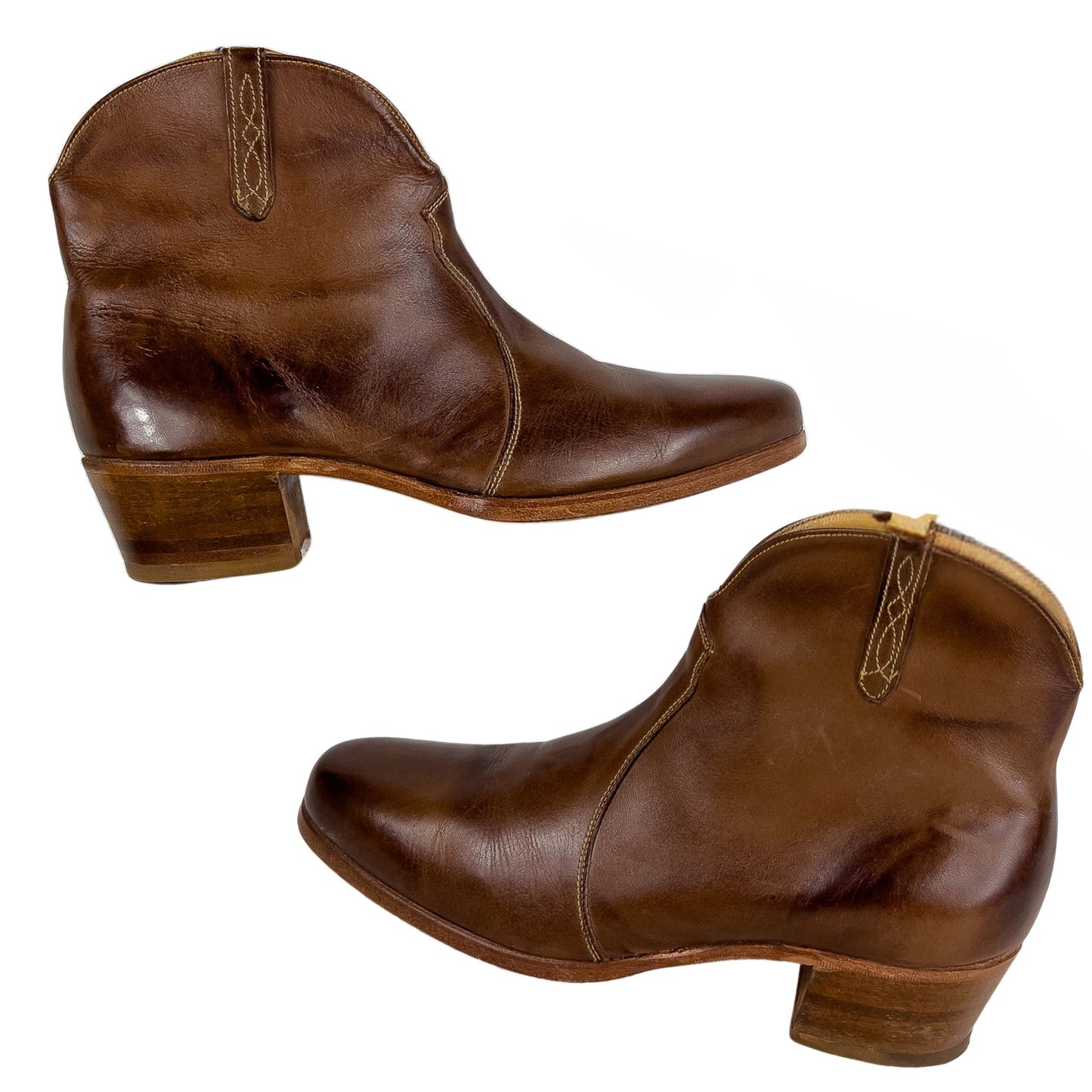 70s Brown Leather Ankle Boots Florsheim M 7.5, W 9